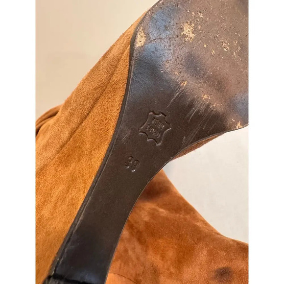 Theory Women's Suede Brown Leather Wedge Tall Boots Sz 39 US 8.5 - Picture 5 of 8